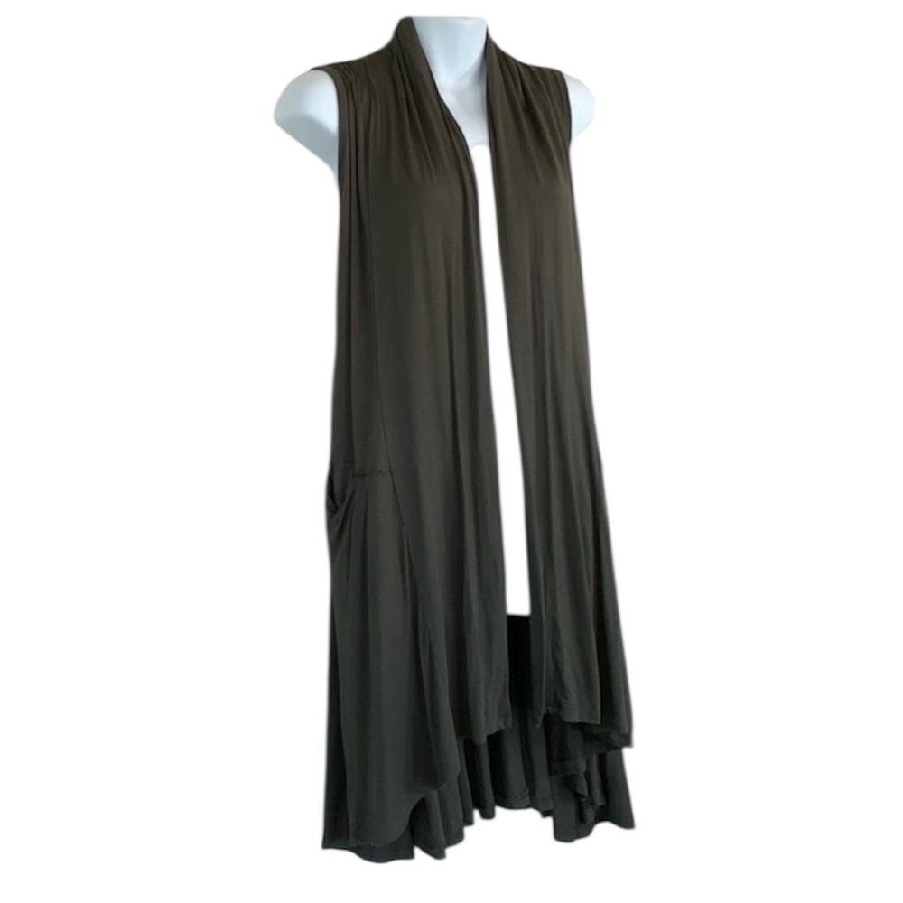 AGNES & DORA vest, knee length, dark green, pretty draping. S EUC